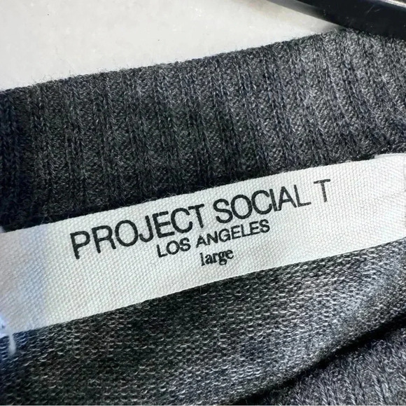 Project Social T Women's Grey Drop Shoulder Scoop Neck Long Sleeve Sweater Sz L - Picture 3 of 8